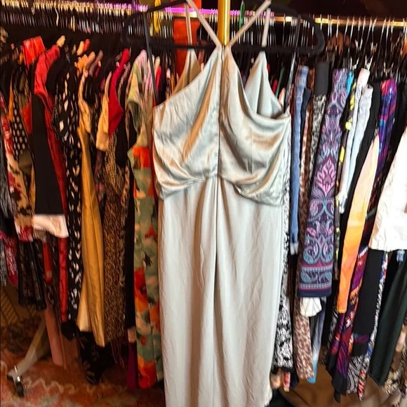 TFNC Silver/teal Sheath Halter Maxi Dress - Picture 6 of 7